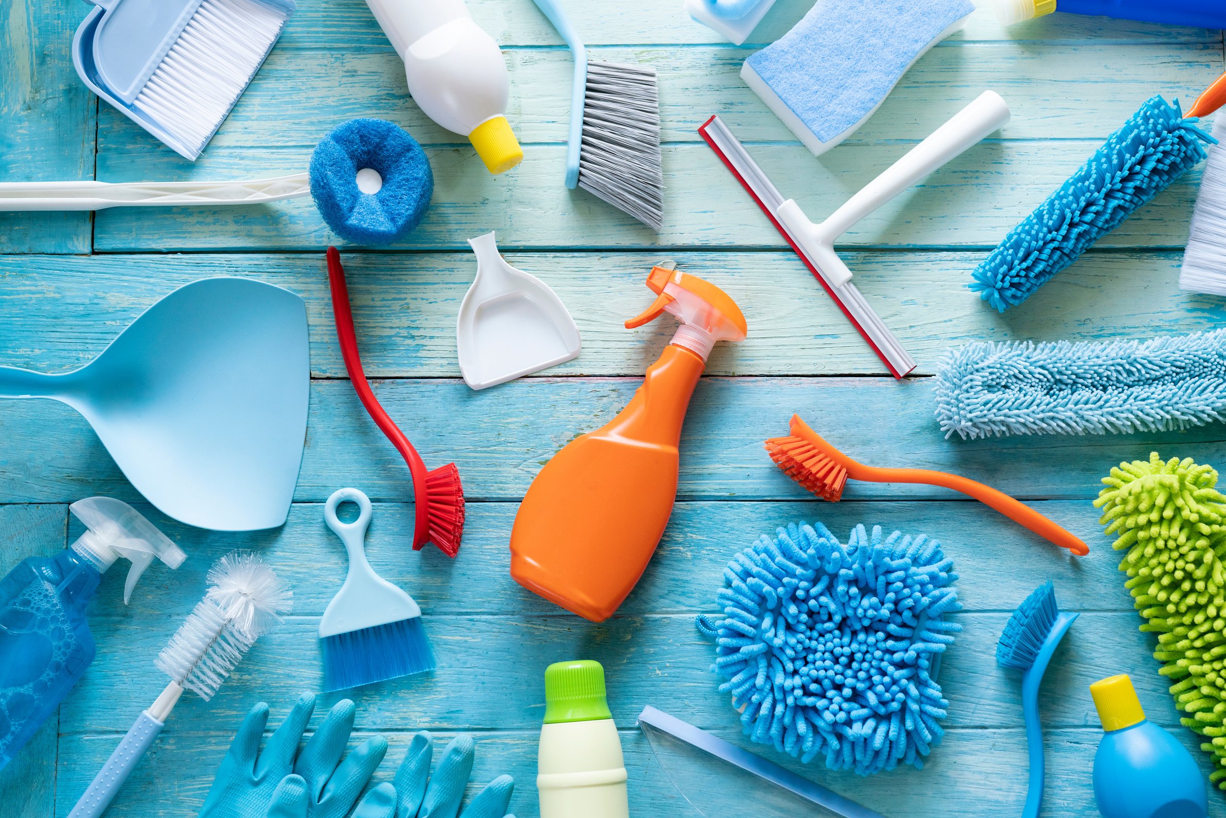 House cleaning product on wood table